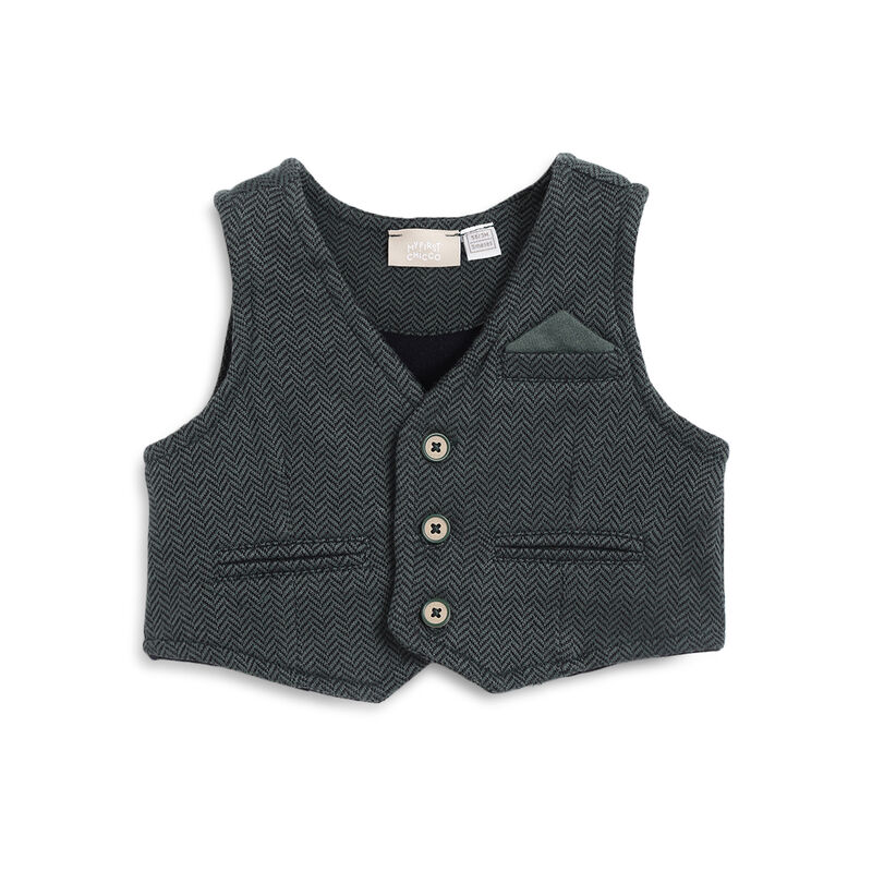 Boys Dark Green Solid Waist Coat image number 0